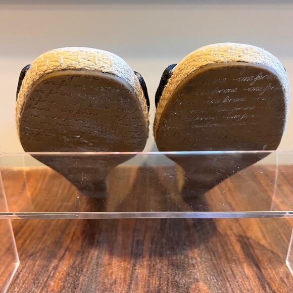 TOMS Black Canvas Peep Toe Espadrille Wedge Heels Women's Shoes - Picture 7 of 10